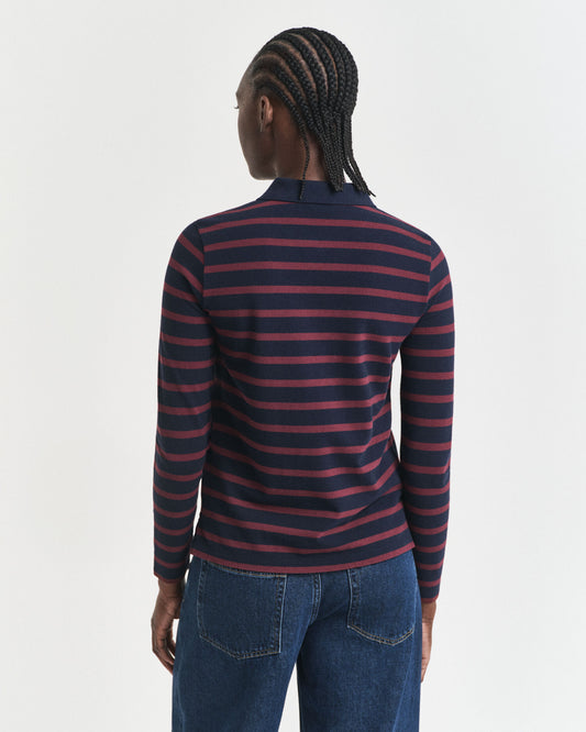 Breton Striped Long Sleeve Piqué Polo Shirt