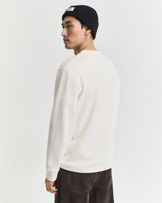 Waffle Textured Long Sleeve Henley T-Shirt