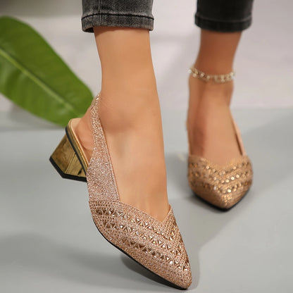 🔥Last Day Promotion 50% OFF - Women's Fashion Rhinestone High Heel Chunky Heel Sandals