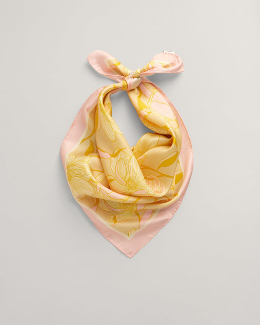 Women's Magnolia Print Silk Scarf - DUSTY YELLOW