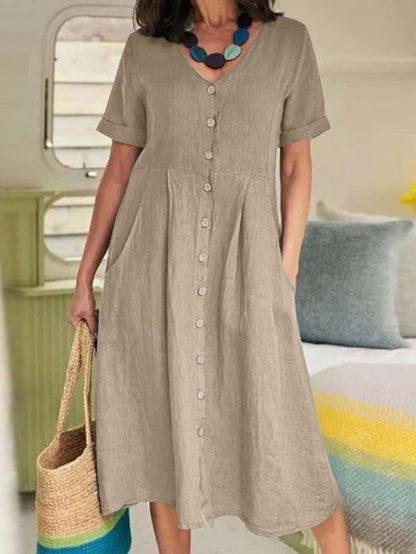 Women's Casual Elegant Cotton And Linen Dress