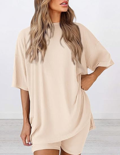 🔥Last Day 49% OFF - Women's Oversized Casual T-Shirt Shorts Suit Stretch Two-Piece Set