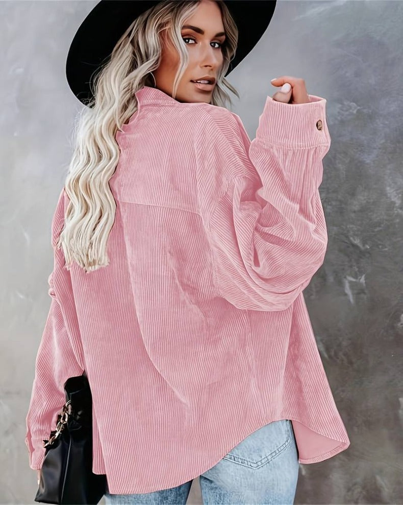 Women Fall/Winter Vintage Casual Velvet Shirt Long Sleeve Blouse