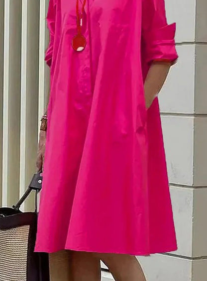Women Summer 2025 New Type Fashion Temperament Shirt Collar Long Sleeve Pocket Mid-Length Dress