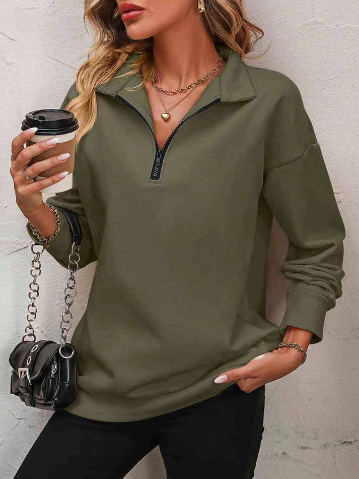 ✨Best-1 Sale Pullover✨Women Fall/Winter Zip-Up Dropped Shoulder Sweatshirt