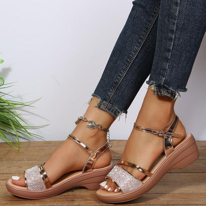 Women Summer 2025 Shoes Rhinestone Peep-toe Sandals
