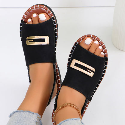 Women’s Plus Size Elastic Band Beach Flat Sandals