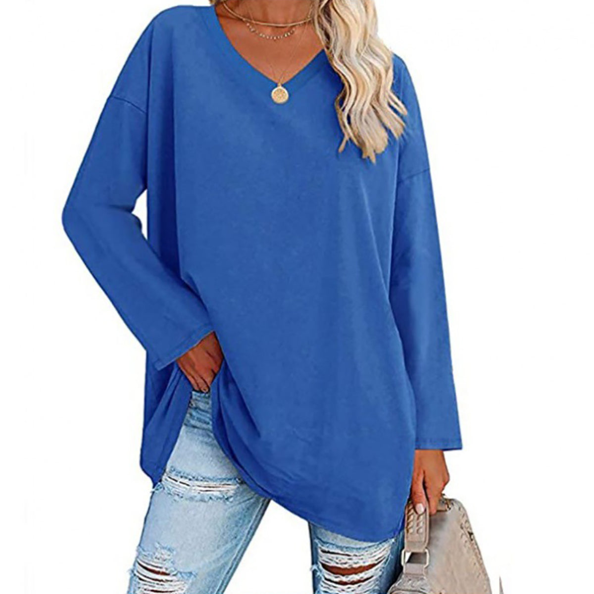 🔥Up to 69% OFF Today🔥Women Fall/Winter 2025 Oversized Tops Long Sleeve Casual V-neck Loose T-shirts