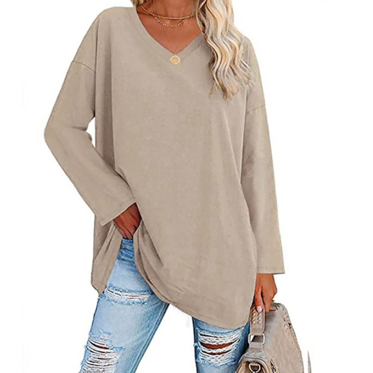 🔥Up to 69% OFF Today🔥Women Fall/Winter 2025 Oversized Tops Long Sleeve Casual V-neck Loose T-shirts