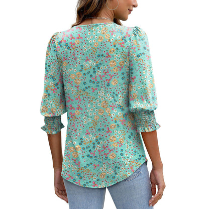 🥳Women Summer Printed Tops Elbow Sleeve Loose Fit Tee