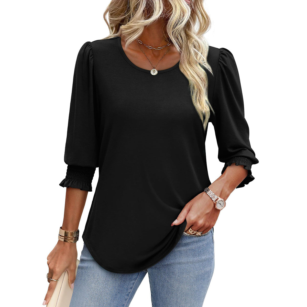 🥳Women Summer Printed Tops Elbow Sleeve Loose Fit Tee