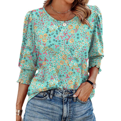 🥳Women Summer Printed Tops Elbow Sleeve Loose Fit Tee