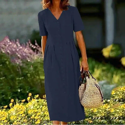 Apricot Plain Short Sleeve Midi Dress