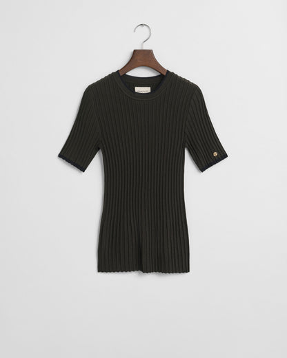 Contrast Ribbed Short Sleeve Sweater