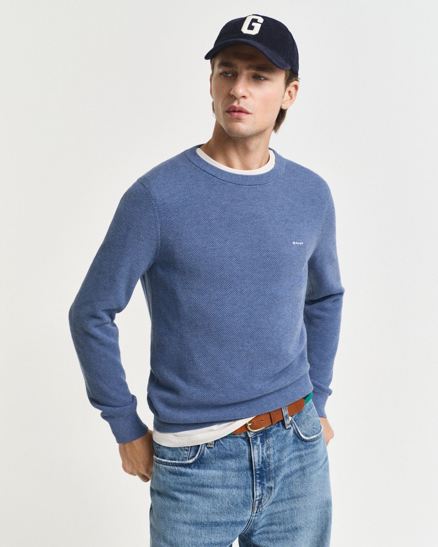 Cotton Piqué Crew Neck Sweater