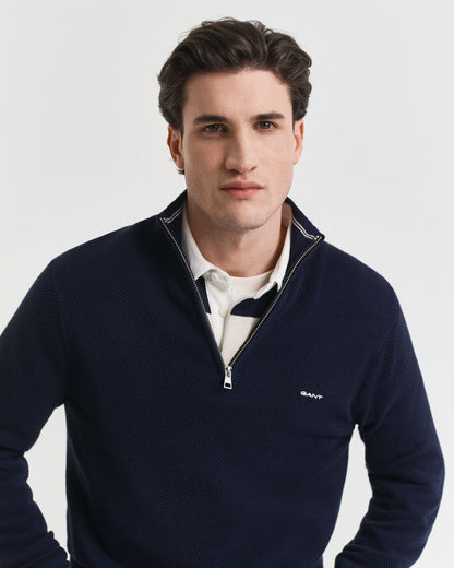 Cotton Piqué Half-Zip Sweater