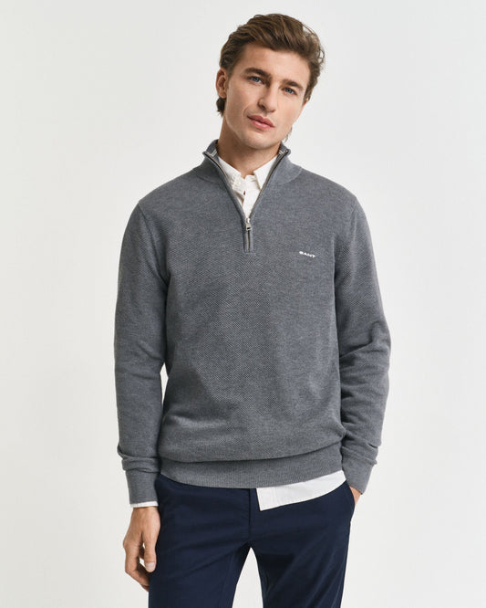Cotton Piqué Half-Zip Sweater