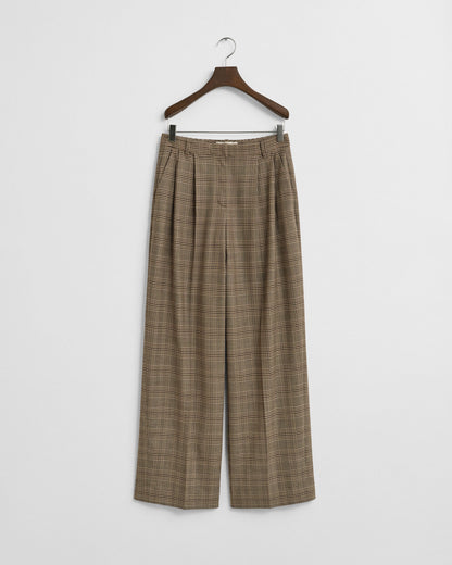 Checked Pleated Wool Blend Pants