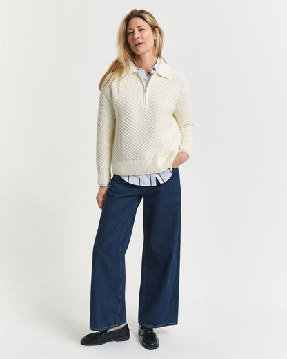 Textured Cotton Half-Zip Sweater