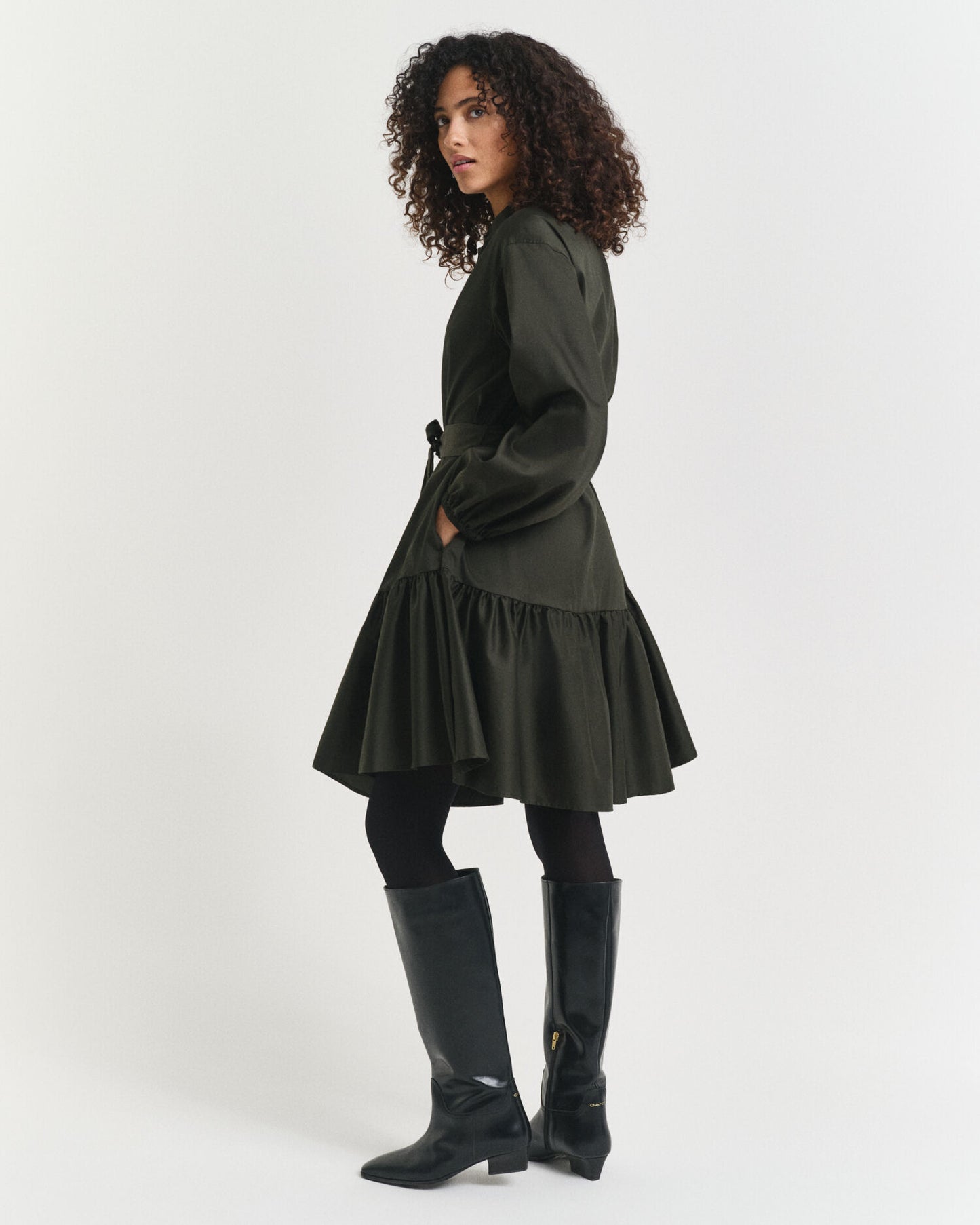 Cotton Satin Long Sleeve Dress