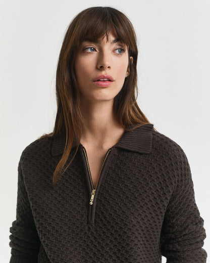 Textured Cotton Half-Zip Sweater