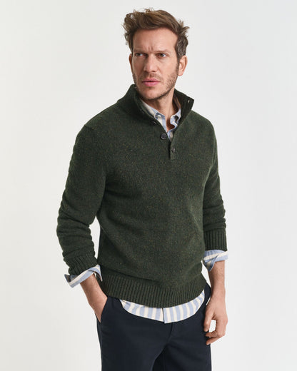 Wool Blend Nepps Half-Buttoned Sweater