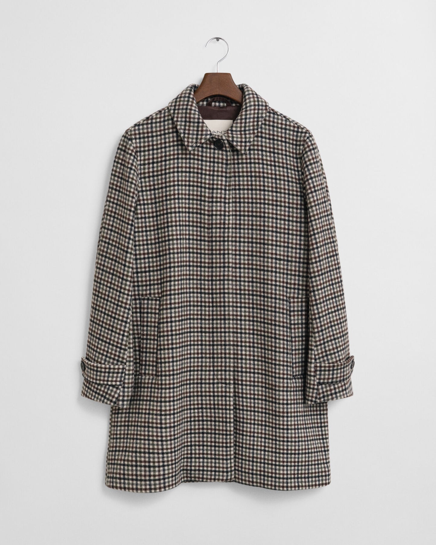 Checked Wool Blend Car Coat