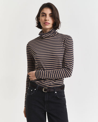 Lightweight Striped Cotton Turtleneck Top