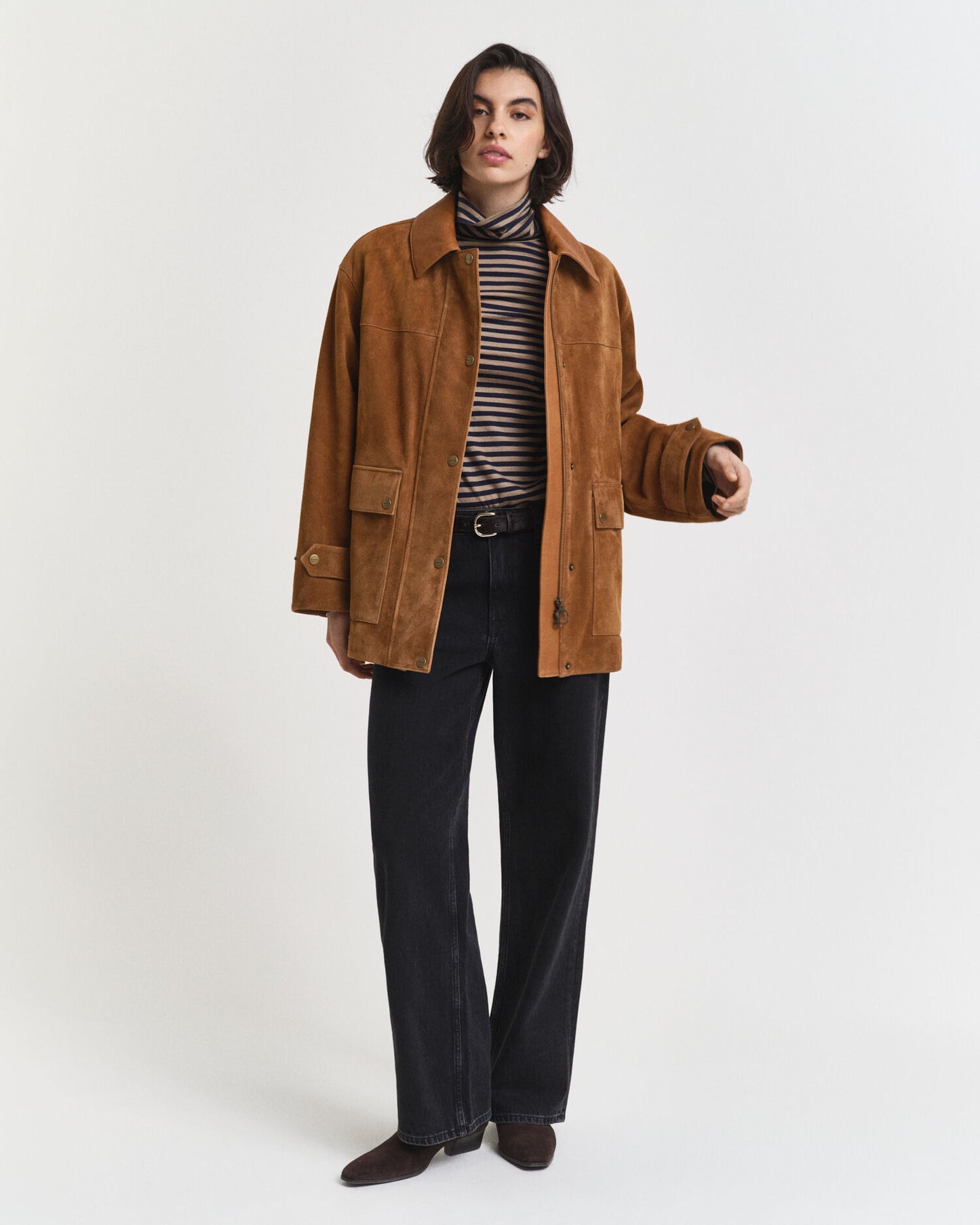 Lightweight Striped Cotton Turtleneck Top