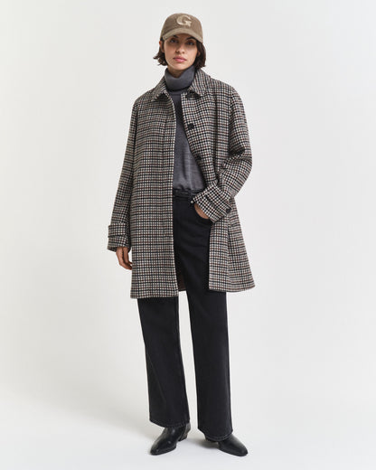 Checked Wool Blend Car Coat