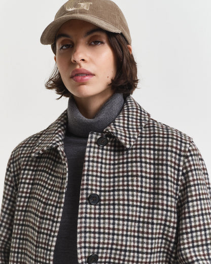 Checked Wool Blend Car Coat