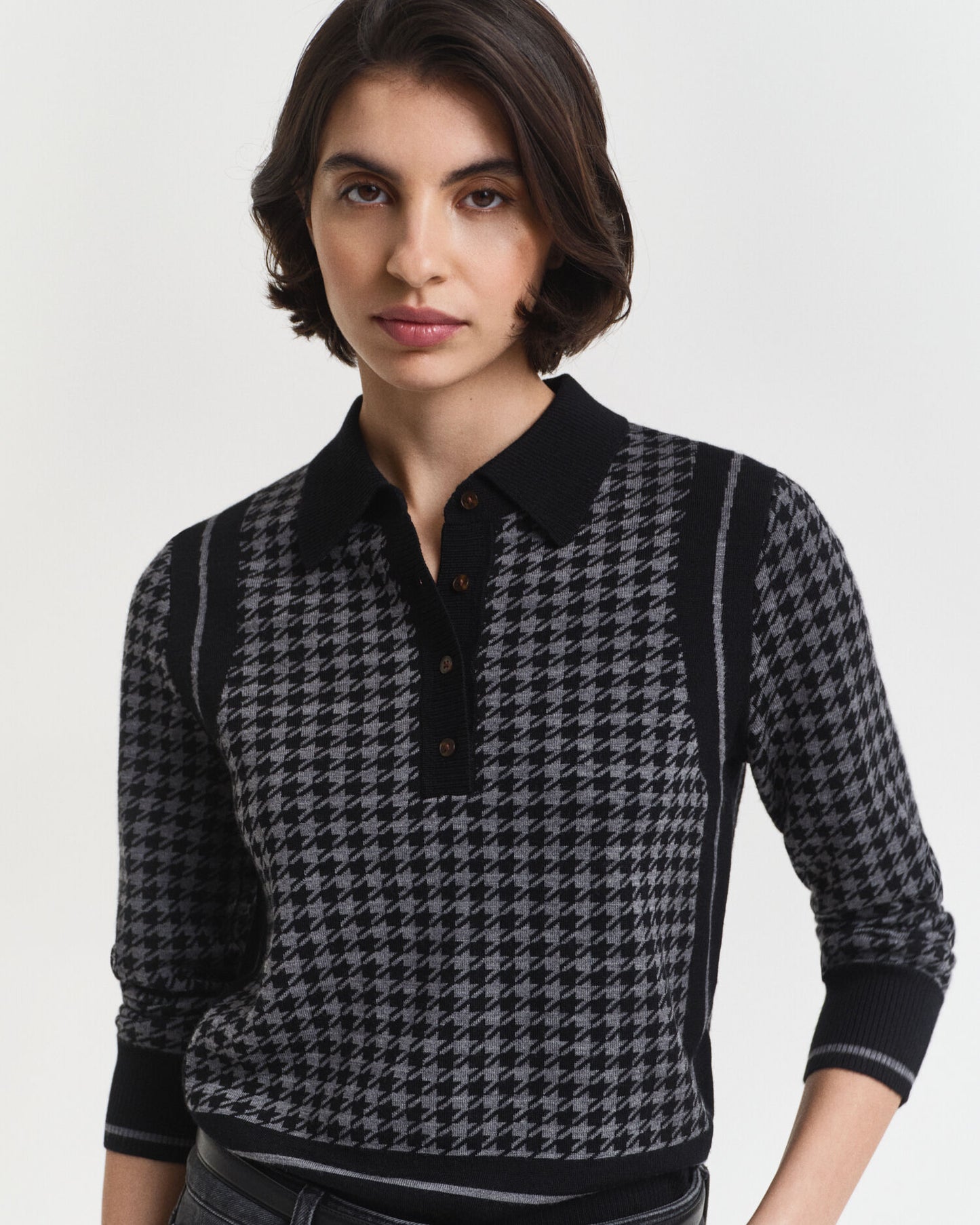 Houndstooth Jacquard Polo Sweater