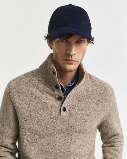 Wool Blend Nepps Half-Buttoned Sweater